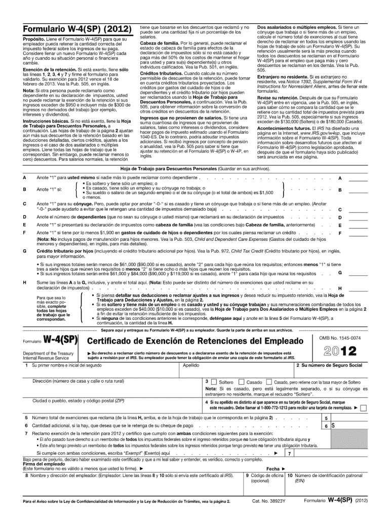 2012 Con Los Campos En Blanco Irs W-4(Sp) El Formulario Se Puede pertaining to Como Llenar La Forma W4 2025