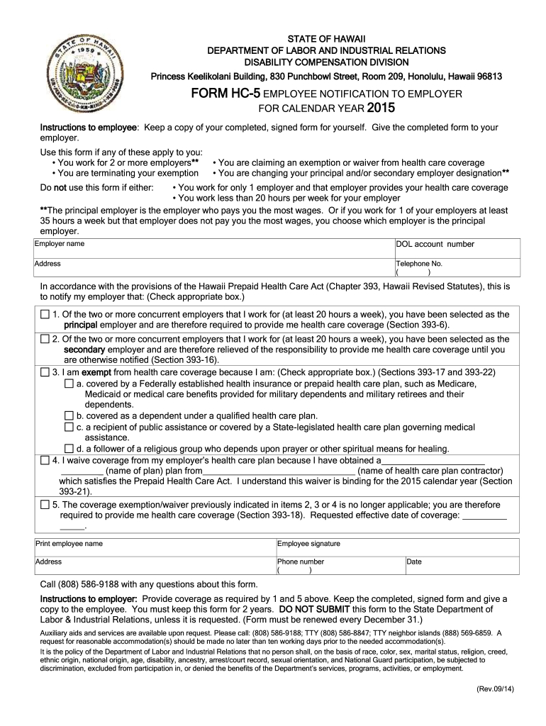 2015-2024 Form Hi Hc-5 Fill Online, Printable, Fillable, Blank inside Hawaii W4 Form 2025