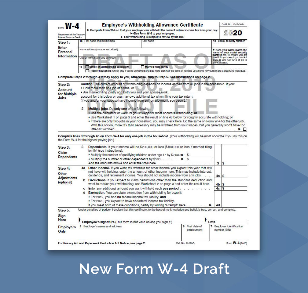 A New Form W-4 For 2020 - Alloy Silverstein with regard to 2025 IRS W4 Form