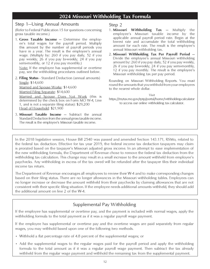 W4 Form 2025 Missouri Printable Form 2025