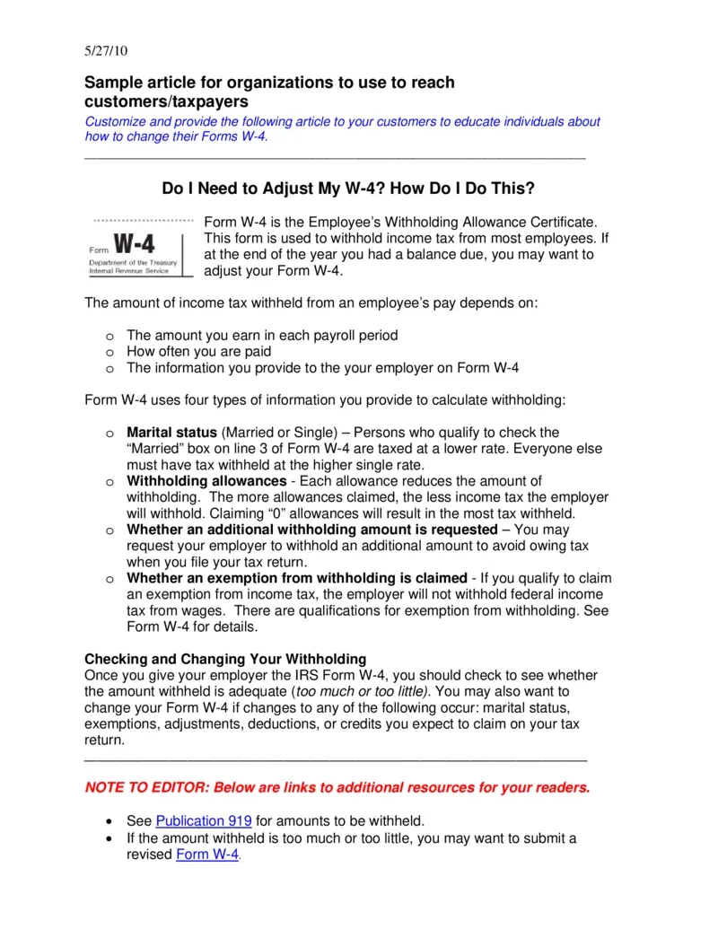 Free Adjusting Your W-4 Form For Tax Withholding | Printfriendly inside W4 Form 2025 Printable