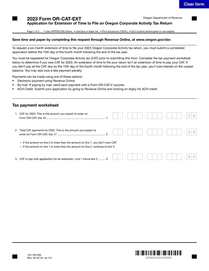 Free Application For Oregon Corporate Activity Tax Extension for 2025 Oregon W4 Form