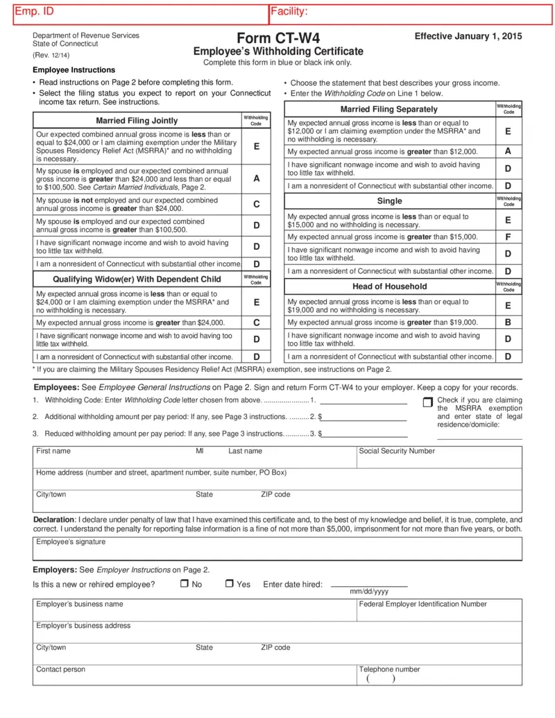 Free Ct-W4 Employee&amp;#039;S Withholding Certificate Form | Printfriendly for 2025 Form W4