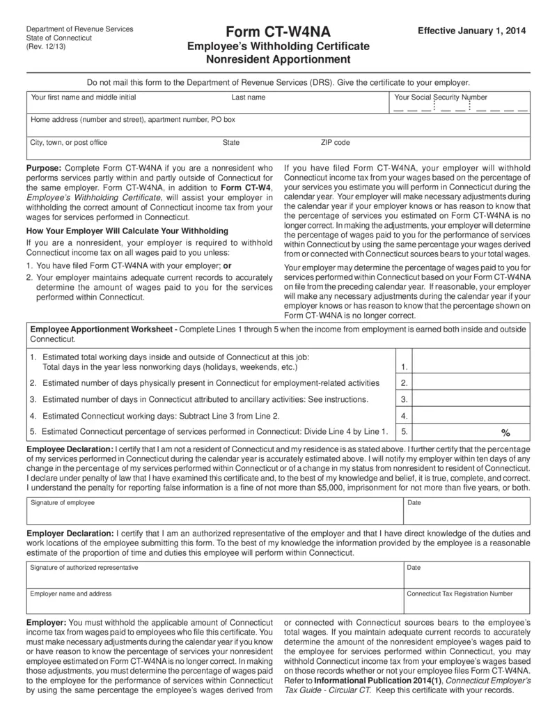 Free Ct-W4Na Employee Withholding Certificate Form | Printfriendly pertaining to Ct W4 Form 2025