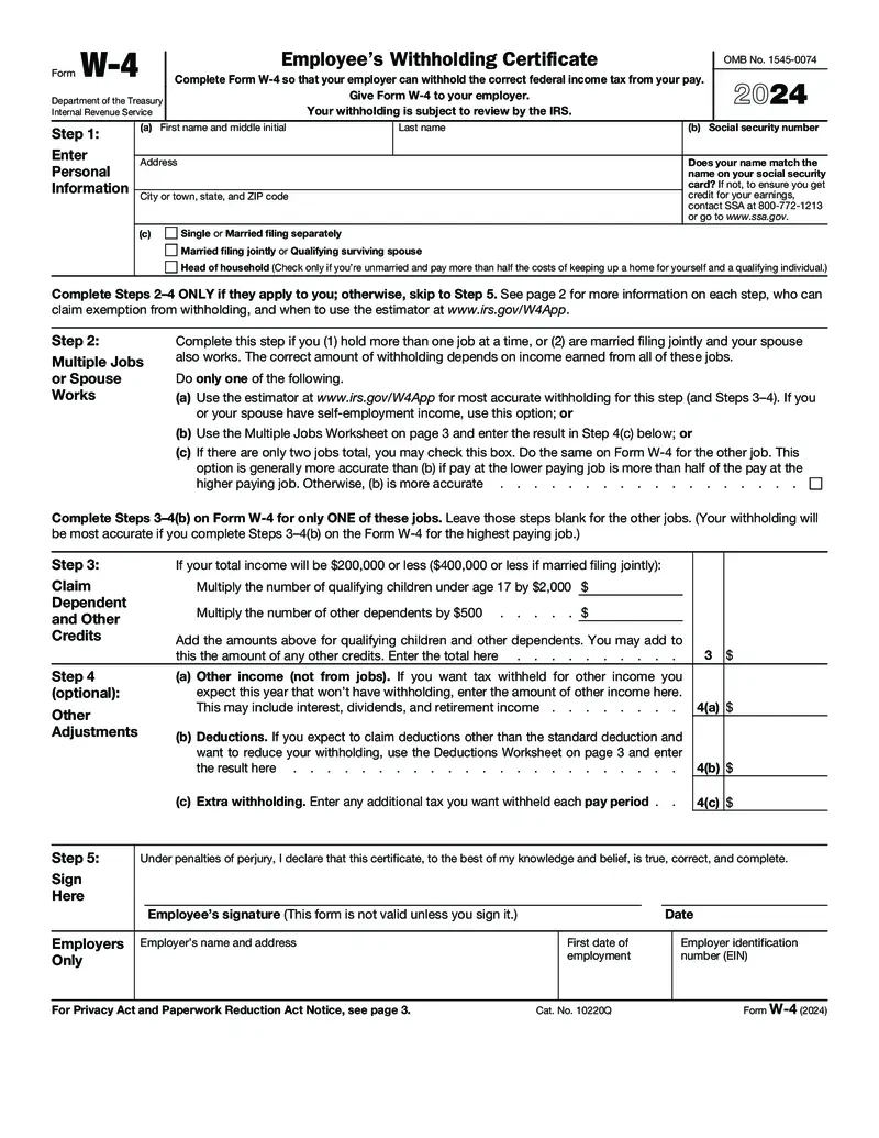 Free Employee&amp;#039;S Withholding Certificate - Form W-4 (2024 in W4 Tax Form 2025