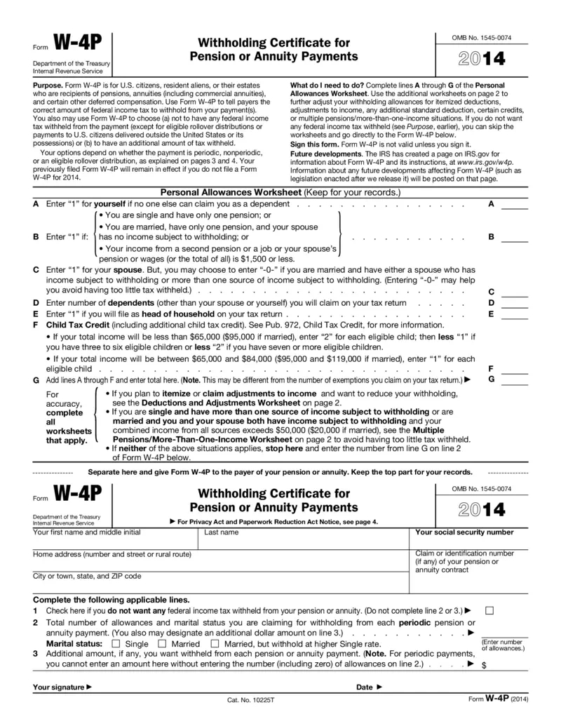 Free Form W-4P Withholding Certificate For Pension Or Annuity in Irs Form W4 P 2025