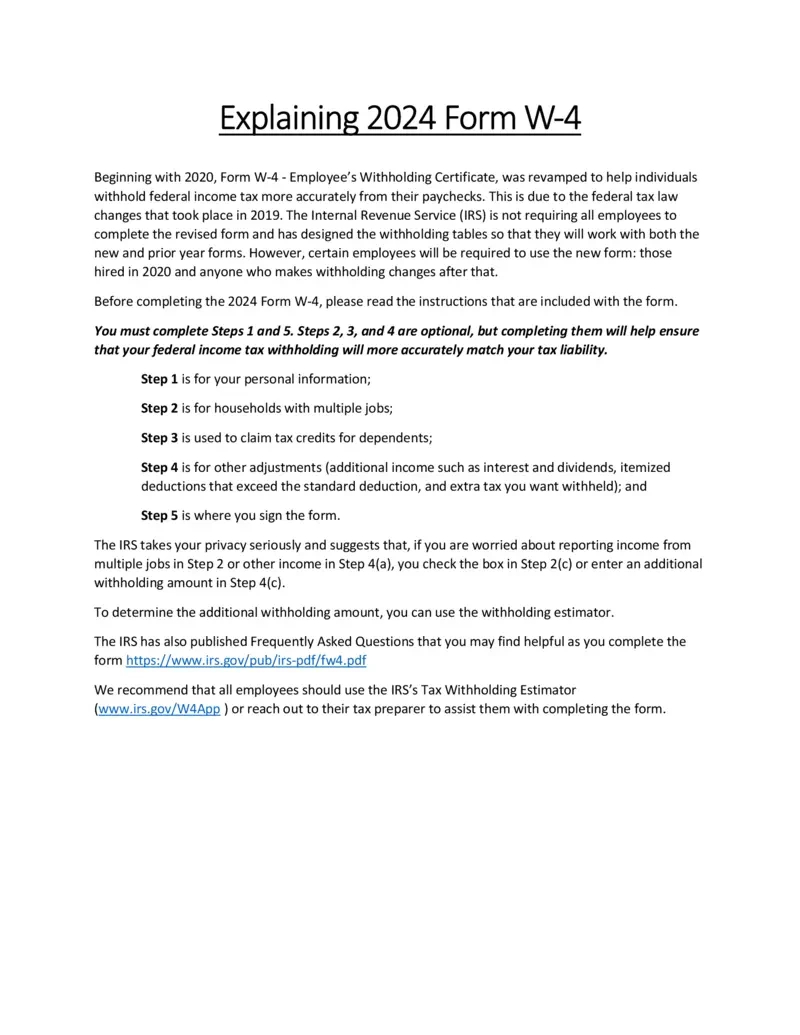 Free Guide To 2024 Form W-4 Employee Withholding | Printfriendly for 2025 Federal W4 Form PDF