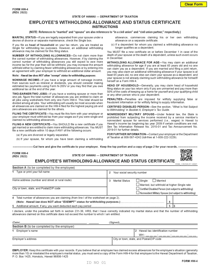 Free Hawaii Employee&amp;#039;S Withholding Allowance Form Hw-4 | Printfriendly regarding Hawaii W4 Form 2025