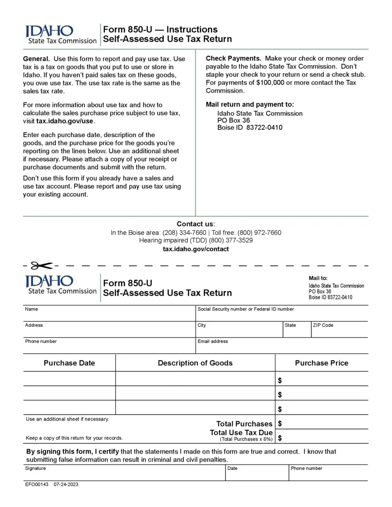 Free Idaho Form 850-U Instructions For Use Tax Return | Printfriendly within Idaho W4 Form 2025