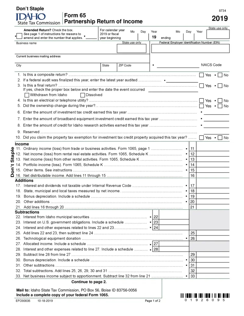 Free Idaho State Tax Commission Form 65 Instructions | Printfriendly with Idaho W4 Form 2025