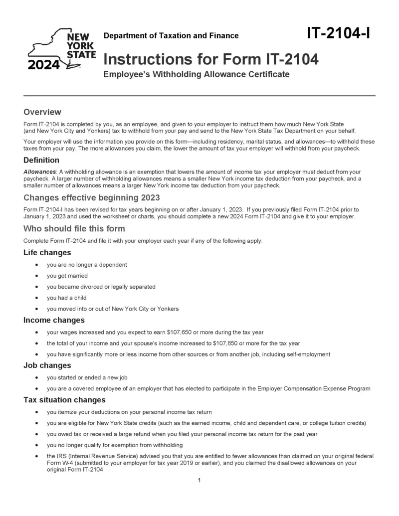 Free Instructions For Form It-2104 Employee Withholding regarding Sc W4 Form 2025