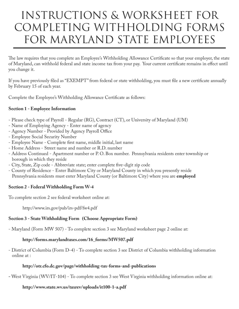 Free Instructions For Maryland Withholding Forms | Printfriendly for Maryland W4 Form 2025