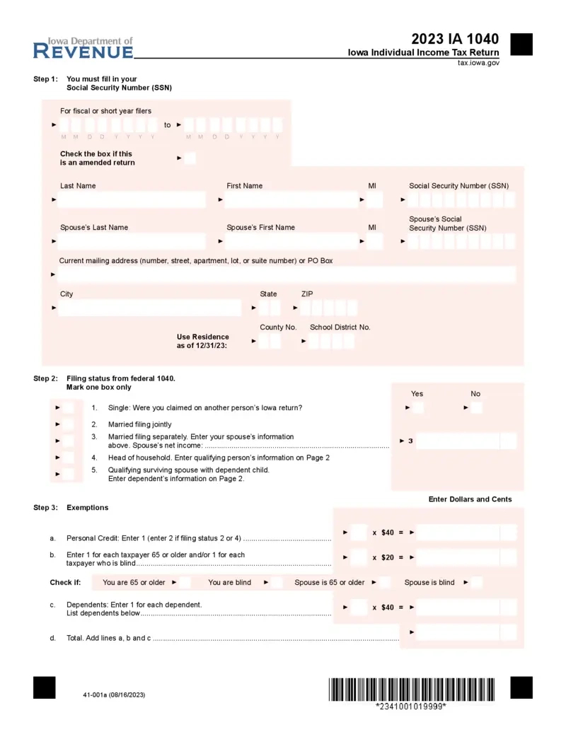 Free Iowa Individual Income Tax Return Form 2023 | Printfriendly for 2025 IOWA W4 Form