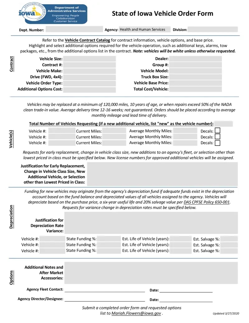 Free Iowa Vehicle Order Form Submission Guidelines | Printfriendly intended for 2025 Iowa W4 Form