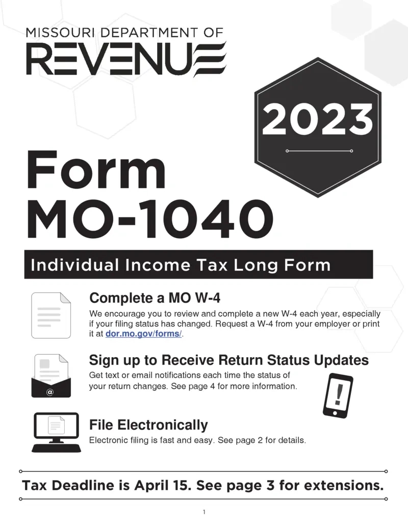 Free Missouri Individual Income Tax Form Mo-1040 Instructions inside 2025 MO W4 Form