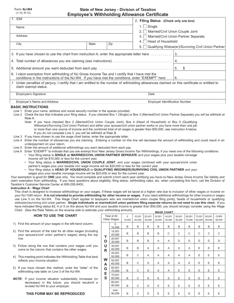 Free New Jersey Employee&amp;#039;S Withholding Allowance Certificate with regard to NJ W4 Form 2025