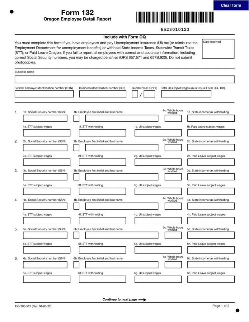 Free Oregon Employee Detail Report - Form 132 | Printfriendly for Oregon W4 2025 Form