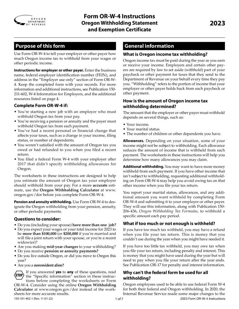 Free Oregon Form Or-W-4 Instructions &amp;amp; Guidelines | Printfriendly in Oregon 2025 W4 Form