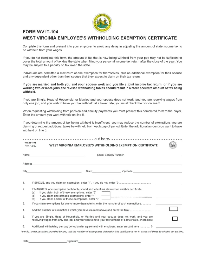 Free West Virginia Employee Withholding Exemption Certificate in VA W4 Form 2025