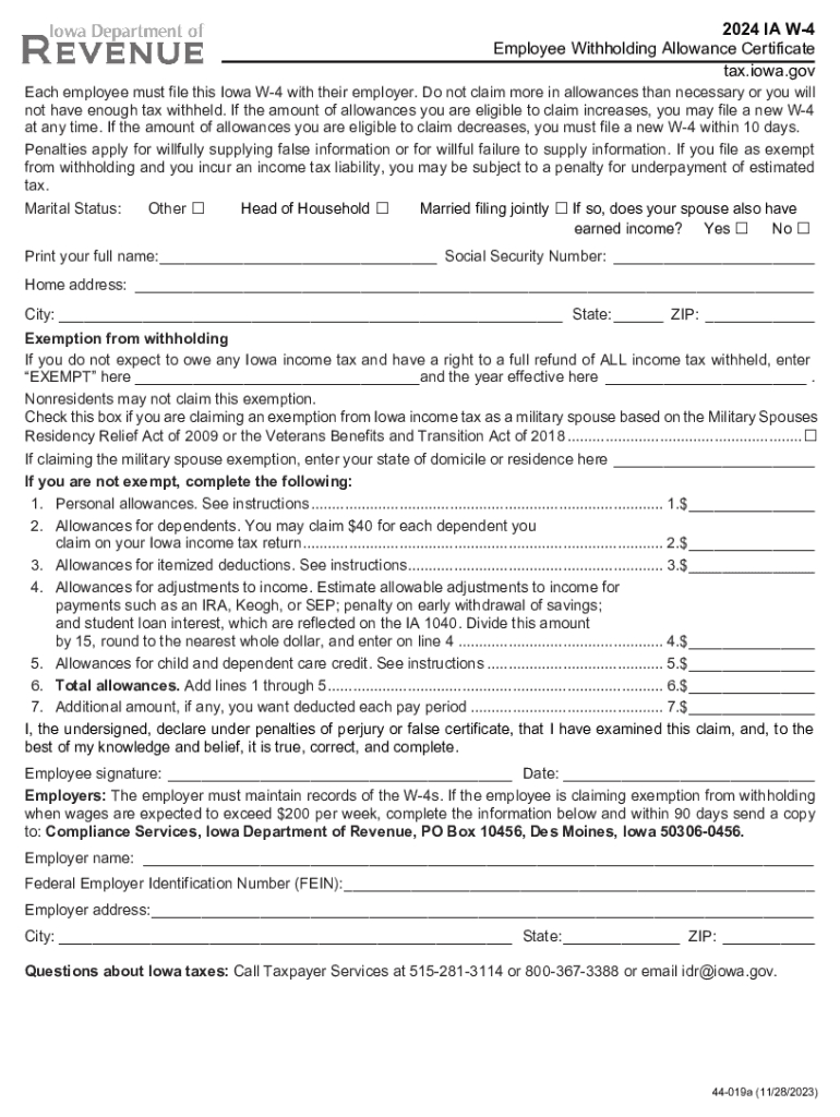 IOWA 2025 W4 Form | Printable Form 2025