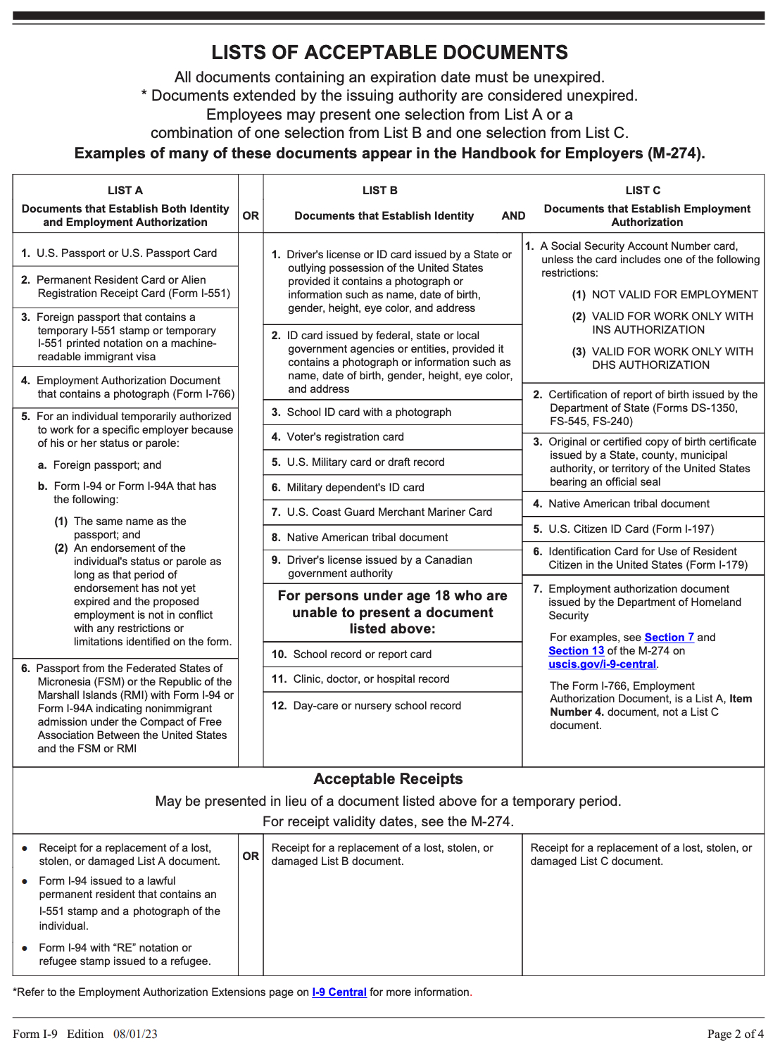 What Are Acceptable Forms Of Id For I9? | I9 Form 2024 inside I9 and W4 Forms 2025